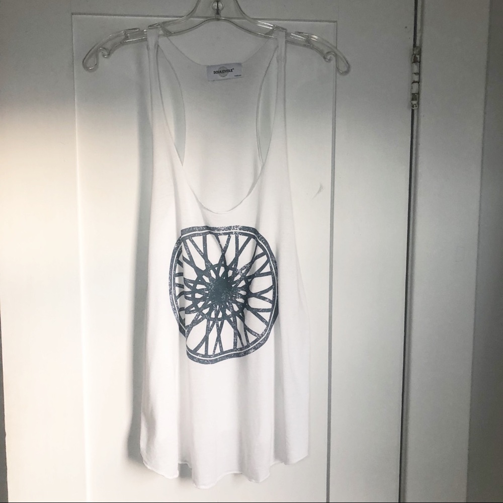 Soulcycle White Tank with Wheel Graphic Tank Top